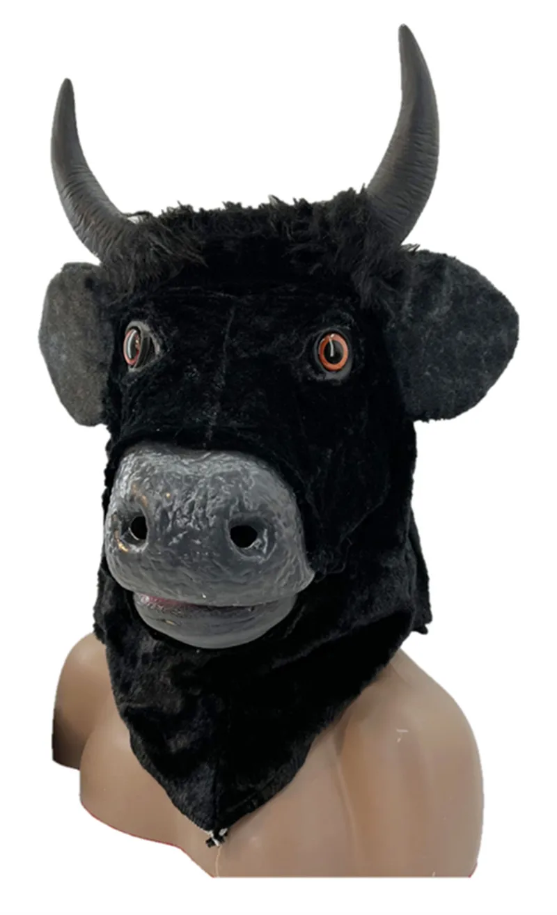 Halloween Mask Realistic Mouth Mover Cow - Creepy Moving Bull Fursuit Animal Head Rubber Latex Masque -Up Costume Party Cosplay