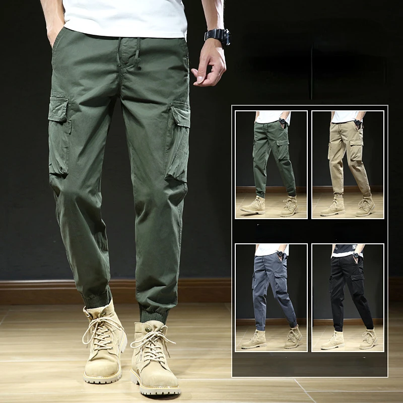 

Brand Casual Pants Men Cargo Cotton Loose Trousers Mens Overalls Multi Pocket Straight Joggers Homme Large Size E479