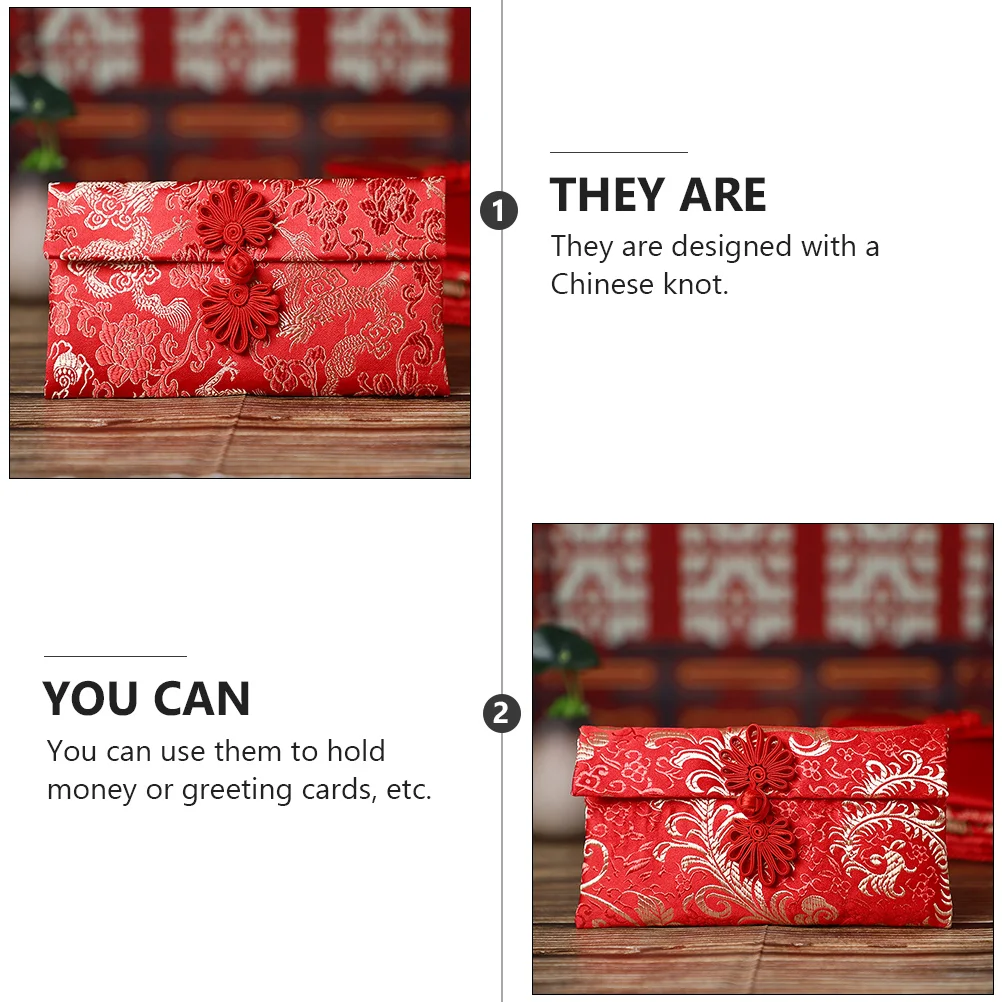 6 Pcs Buckle Fabric Red Envelope Chinese Knot Envelopes Silk Brocade Money Holders Paper Bags Printing Products Red Packets