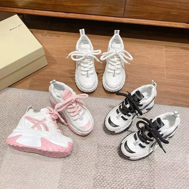 Platform Womens Vulcanized Shoes Breathable Women Sneakers Lace-up Ladies Casual Shoes Classic Chunky Women Shoes Tenis De Mujer