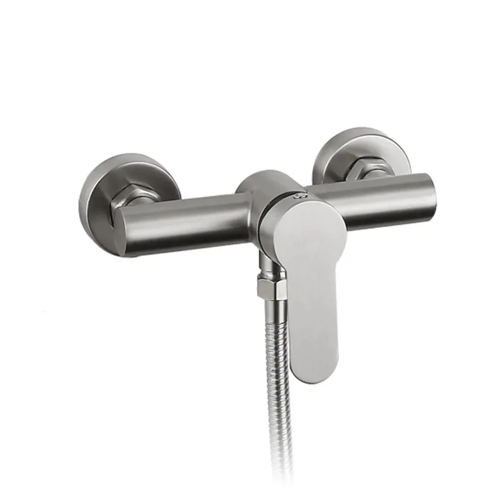 Stainless Steel Bathroom Shower Faucet Hot And Cold Water Mixer Triple Bathtub Faucet Valve Nozzle Tap Wall Mounted Metal Handle