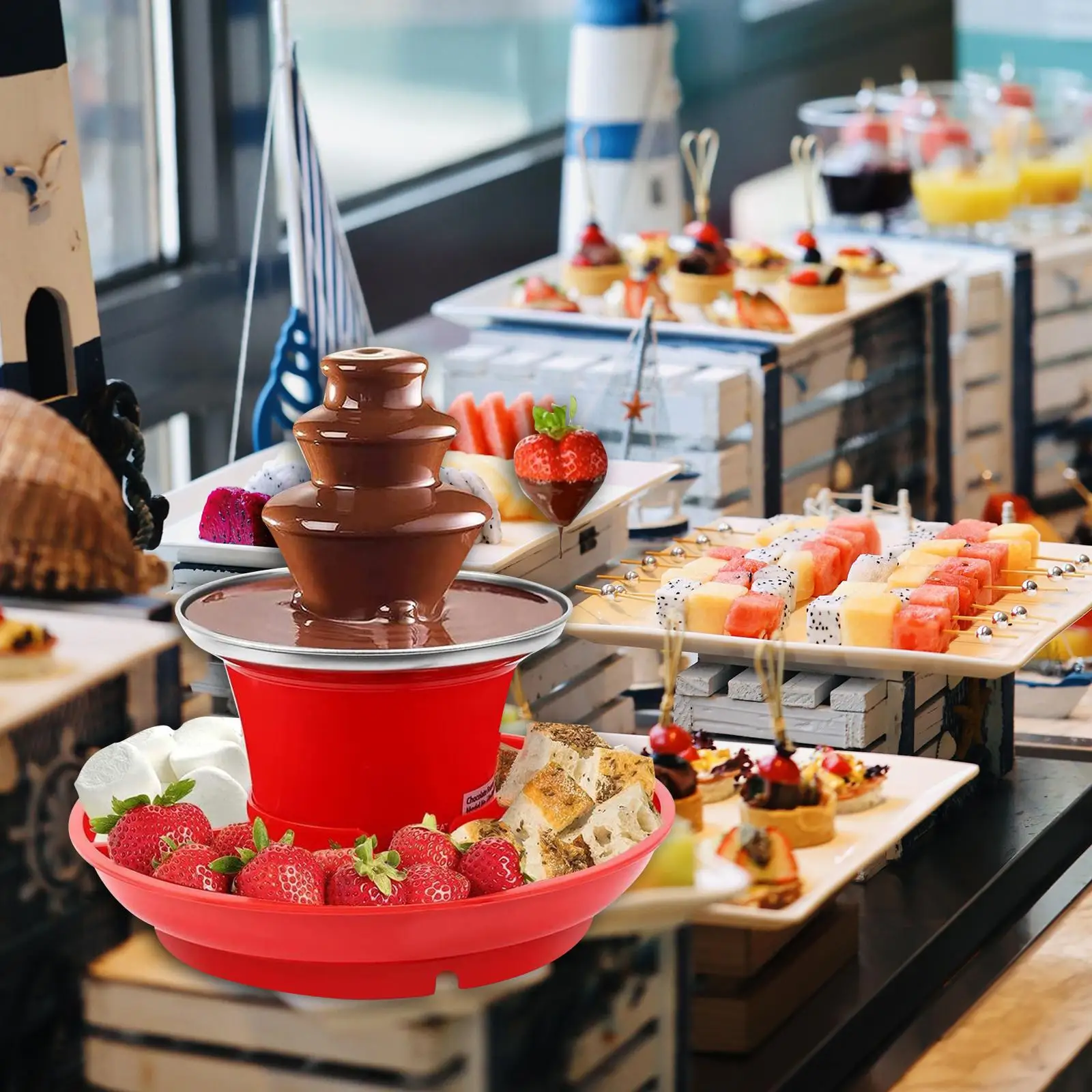 Chocolate Fountain Fondue Maker 3 Stage US Standard Plug for Party Convenient Installation Household with Removal Serving Tray