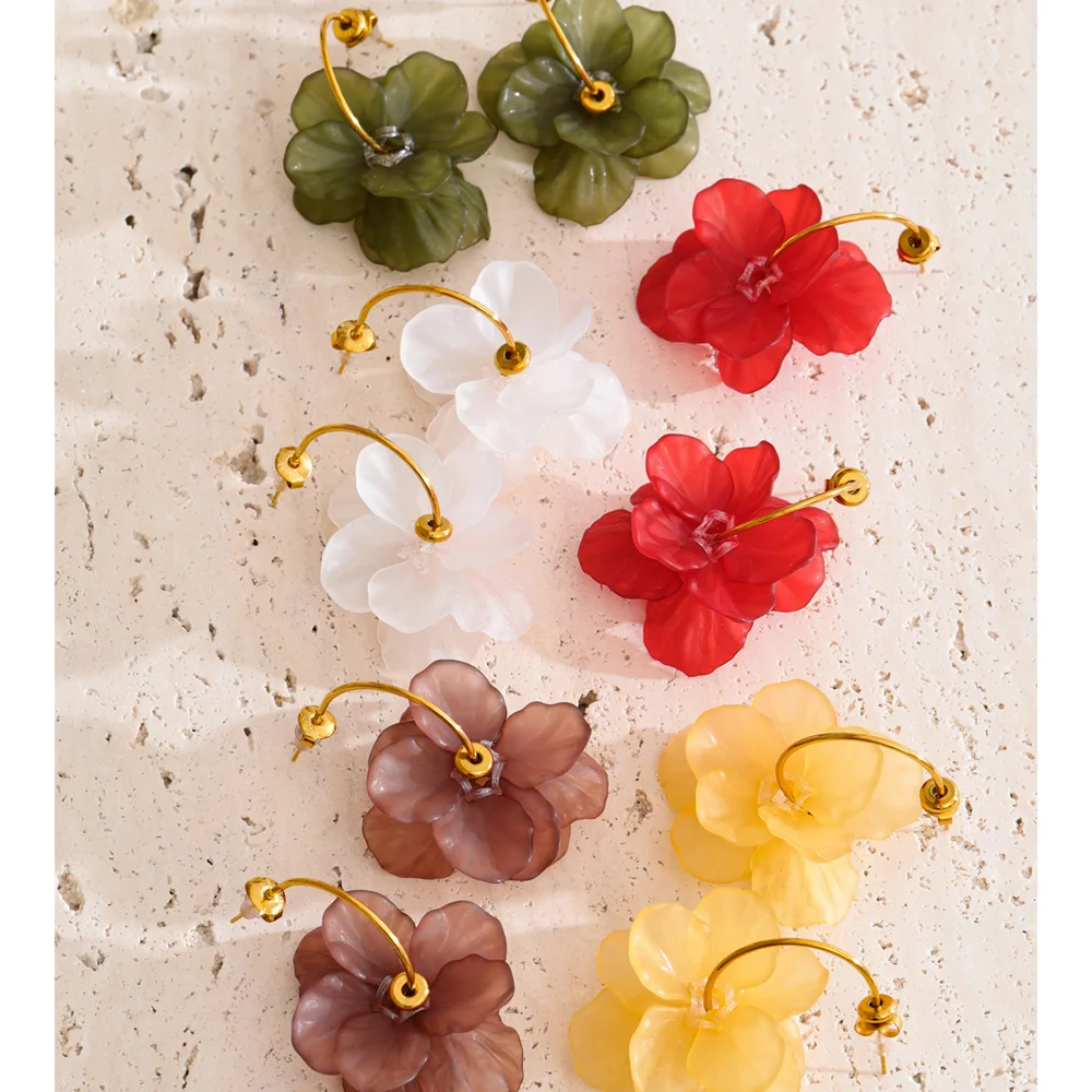 Yhpup Stainless Steel Resin Acrylic Flower Petal Drop Charms Earrings