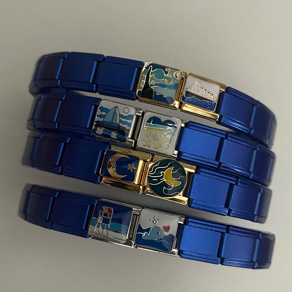 Ocean Series Customized Charms Italian Bracelet for Women Men Elastic Mix and Match Freely Dolphin Shark Sailboat Accessories