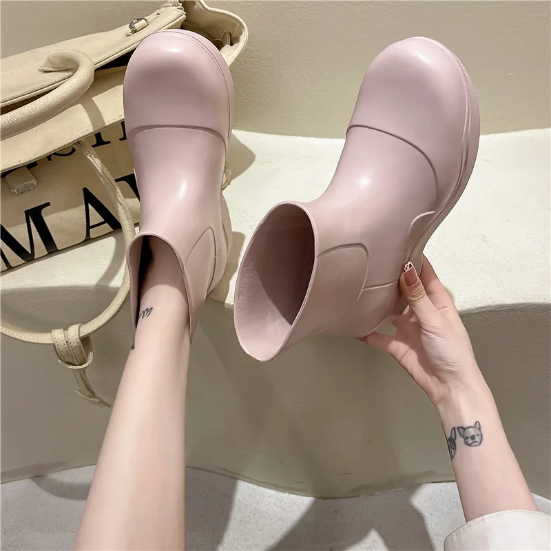 Ultralight EVA Waterproof Women Rainboots Slip-on Thick Sole Big Toe Fashion Ladies Rain Shoes Solid Girls Platform Ankle Boots chunky boots women	 Boots