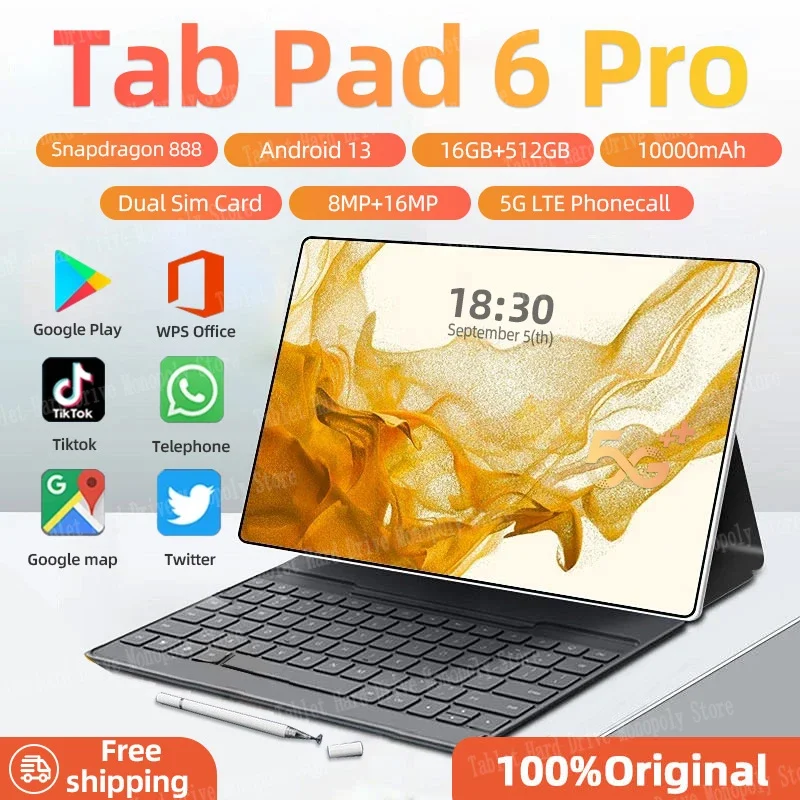 

2024 Global Version Original Pad 6 Pro Tablets PC Snapdragon 888 10000mAh Android 13 11 inch 16GB+512GB 5G HD 4K Screen WIFI Mi