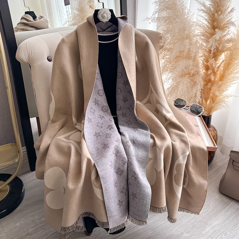 Laest Design Elegant Pashmina Shawl Imitation Cashmere Jacquard Pattern Scarves Winter Collocation Thickened Warm Scarf Shawl