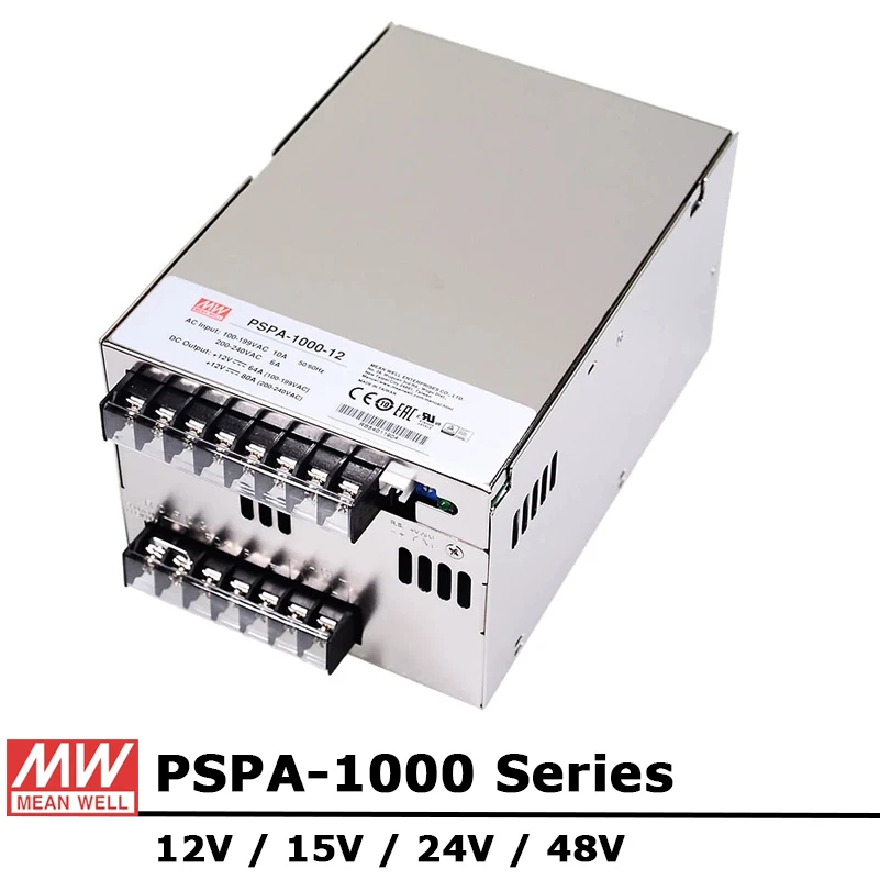 

Mean Well PSPA-1000 Series 12V 15V 24V 48V DC 1000W одиночное выходное Переключение с PFC и параллельным источником питания