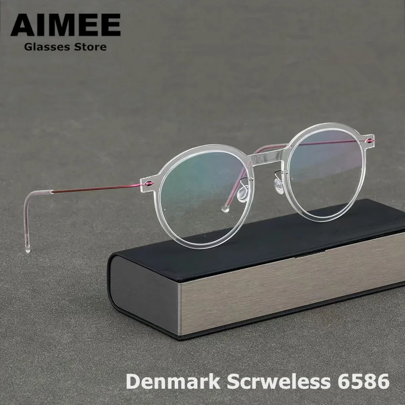 

Denmark Brand Screwless Titanium Retro Round Glasses Frame Men Women Prescription Eyeglasses Optical Blue Light Spectacles 6586