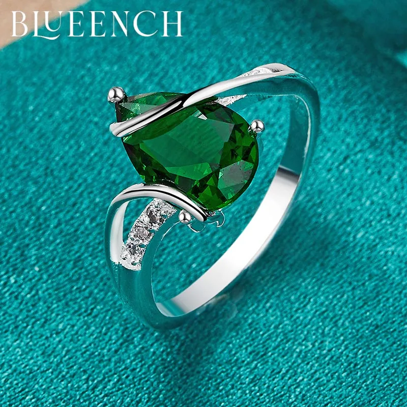 Blueench 925 Sterling Silver Green Zircon Ring For Ladies Evening
