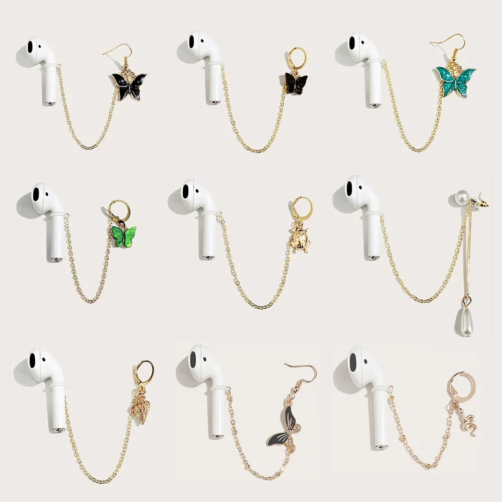 

Kawaii Cute Cartoon Butterfly Airpods Bluetooth Earphones Drop Rope Earrings Alloy Earrings Girls Accessories Holiday Gift