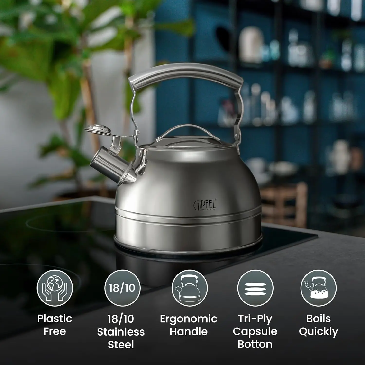 Food Grade Stainless Steel Teapot for Stove Top with Ergonomic Handle for Gas, Induction 5