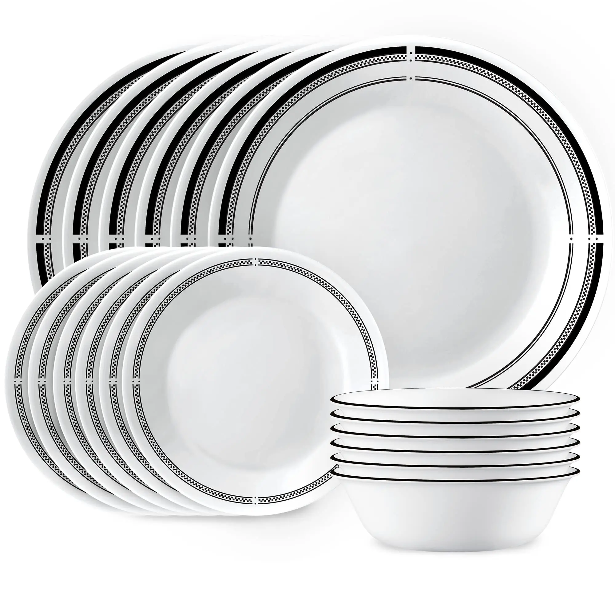 

18-Piece Round Dinnerware Set - Service for 6, Lightweight, Round Plates and Bowls Set, Microwave and Dishwasher Safe, Brasserie