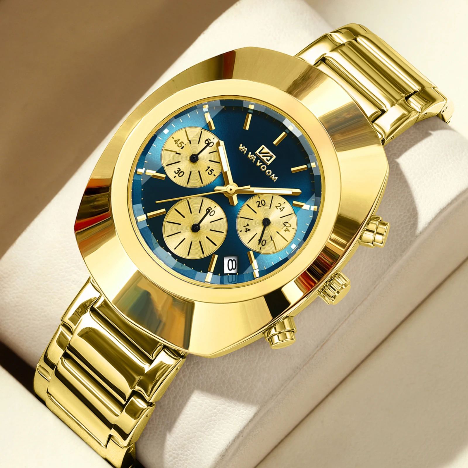 VA VA VOOM Men's Sporty Stainless Steel Fashion Watch with Oval Dial