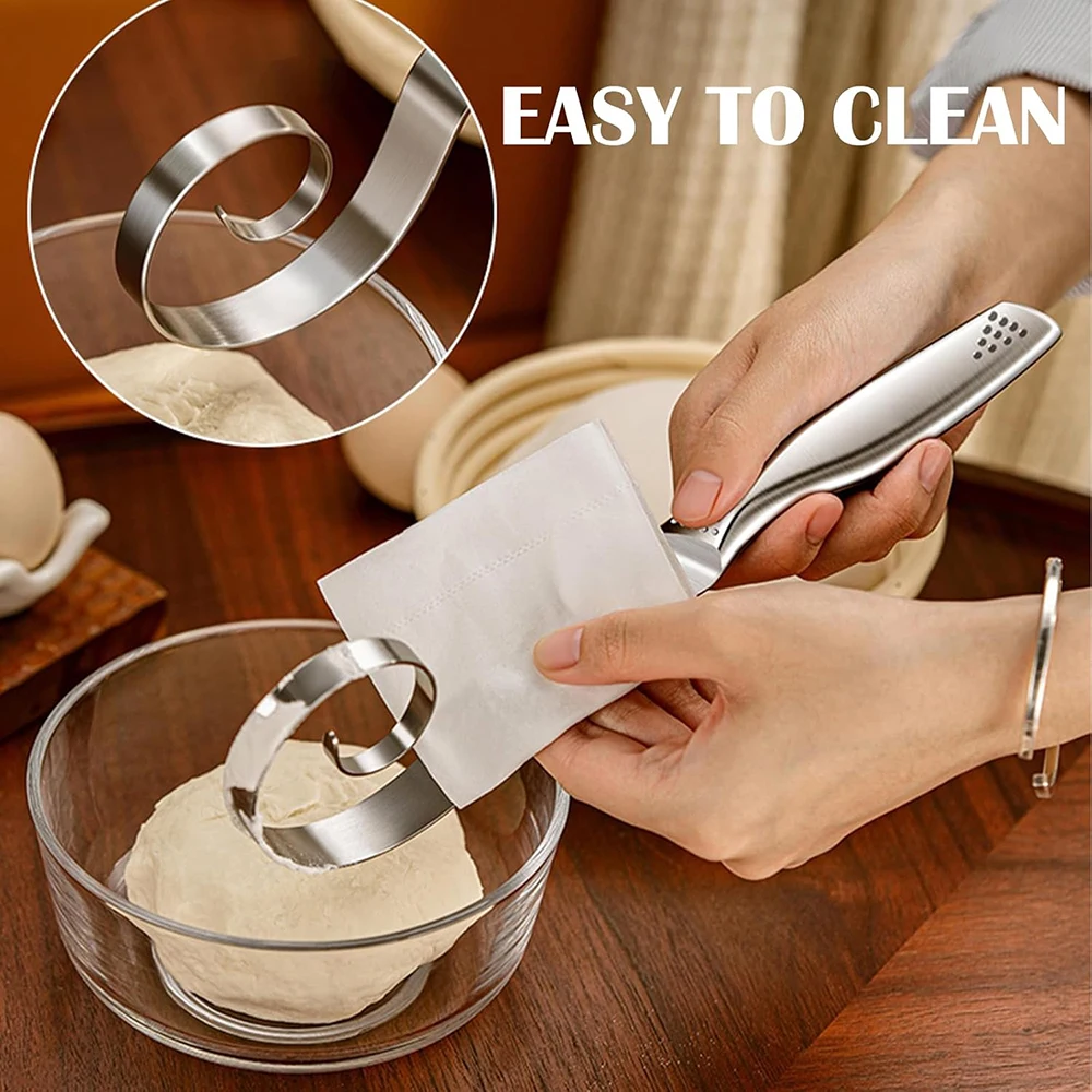 Stainless Steel Bread Making Tools for Kitchen Danish Dough Whisk Dough Mixer Perfect for Sourdough Pastry Pizza Baking Cake