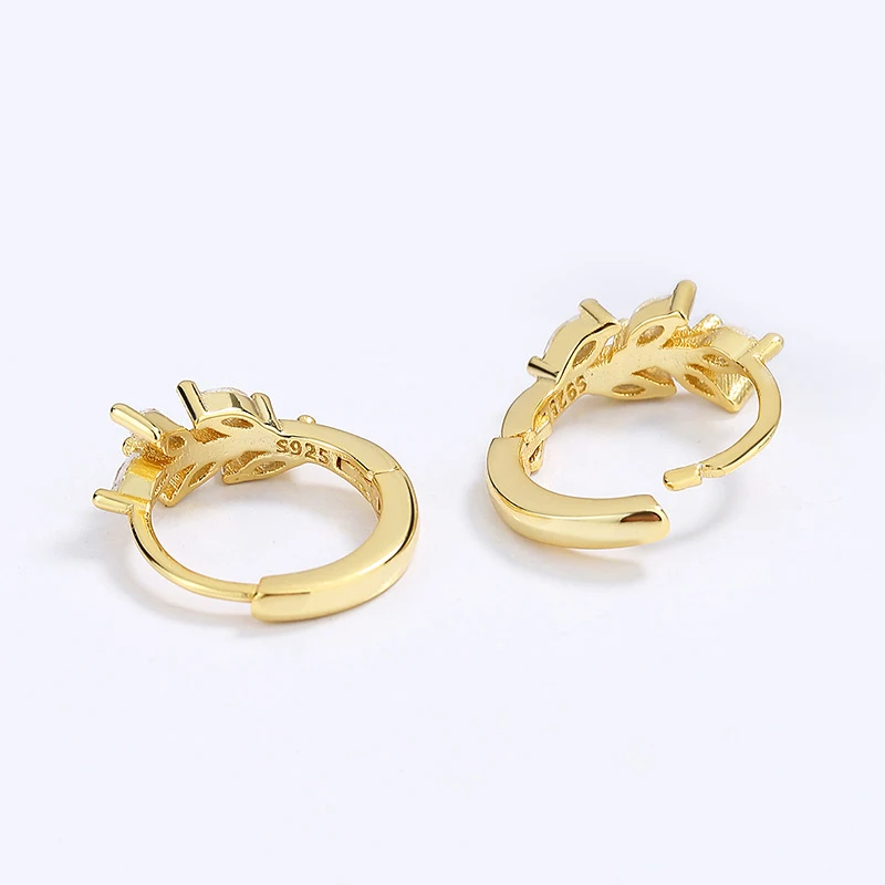 925 Sterling Silver Leaf Zircon Charm Hoop Earrings for Women Wedding DG0103