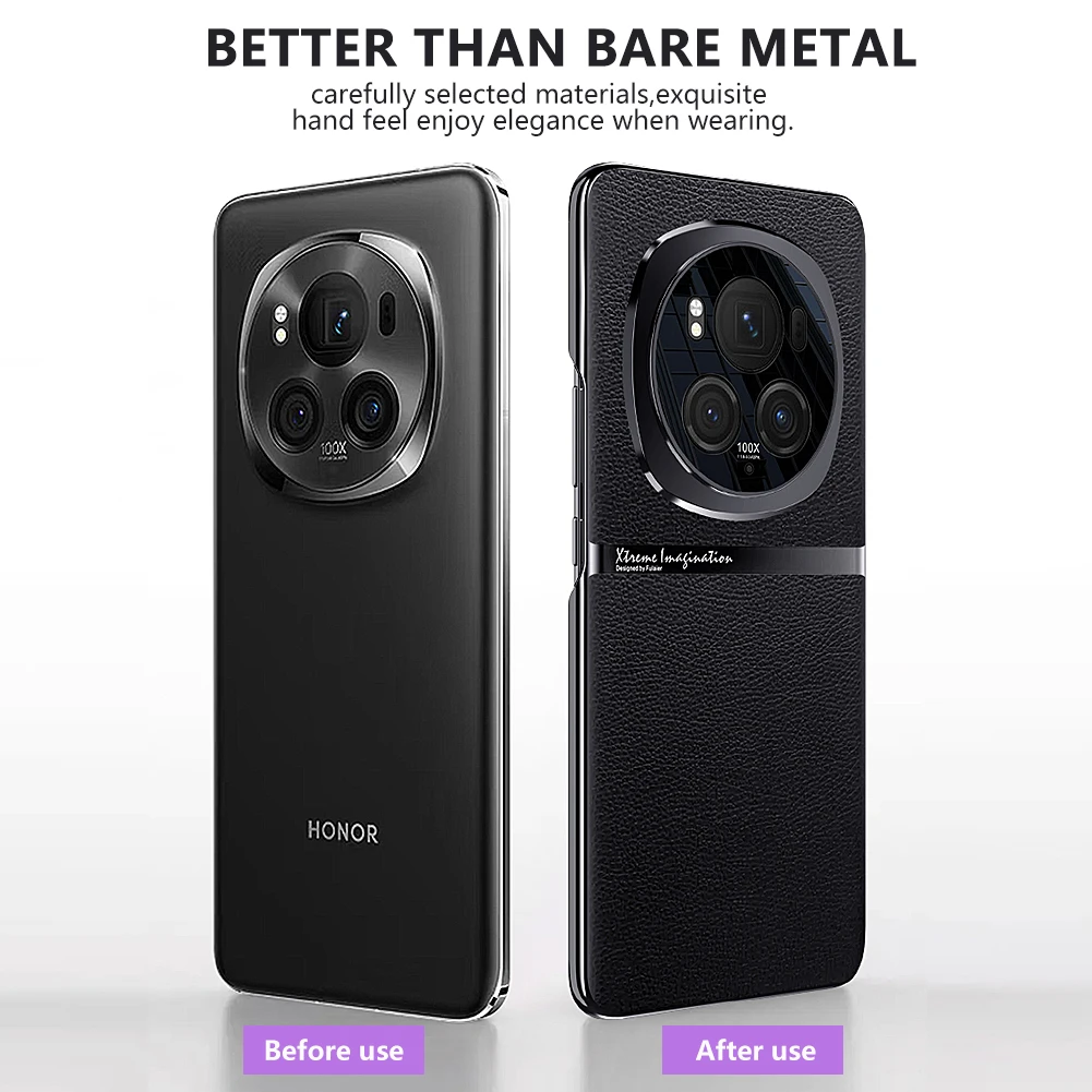 Honor Magic 6 Pro용 오리지널 가죽 케이스, 충격 방지 후면 커버, 도금 범퍼, Huawei Magic6 Pro 하드 PC 휴대폰 케이스
