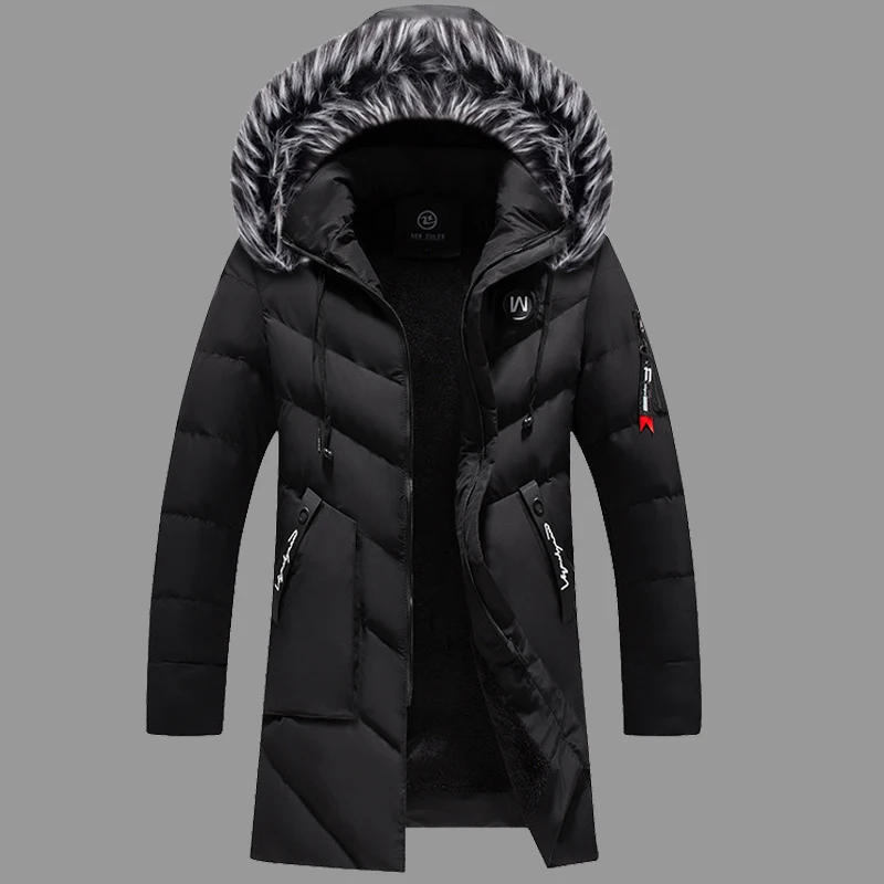 Men's Windbreaker Plus Size Thick Fleece Winter Jacket Fashion Fur Hooded Warm Cooton Parka Male Solid Cotton Outwear Coats cotton jacket parka coat parkas coat