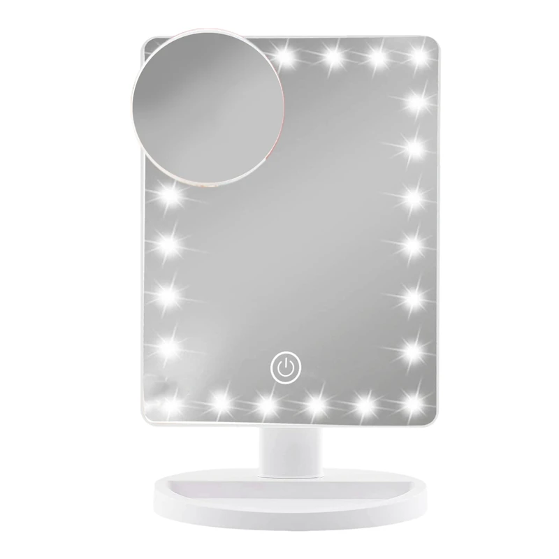 

Косметическое зеркало для туалетного столика с 22-кратным освещением и 10-кратным увеличением, портативное косметическое настольное зеркало