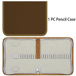 Deluxe 27 - Slot Foldable Colored Pencil Case with Zipper - Large Capacity Storage Organizer (Brown)