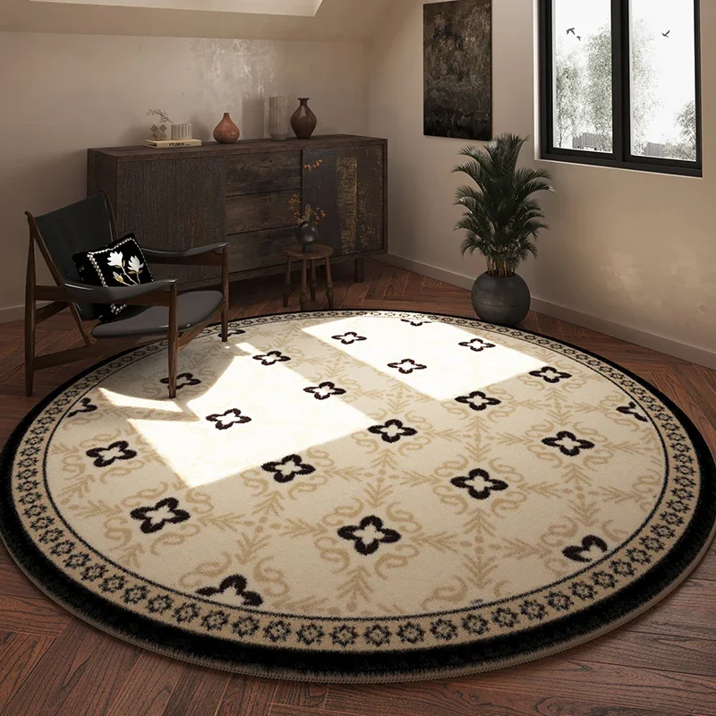 Round Retro Living Room Carpet Machine Washable Bedroom Carpets Art Petal Coffee Table Rug Soft Comfortable Cloakroom Rugs Tapis 3