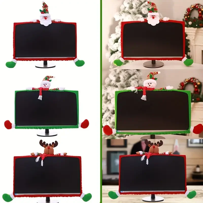 New Christmas Computer Monitor Cover Elastic Christmas Decoration Reindeer Laptop Computer Cover For Christmas Home Office Decor