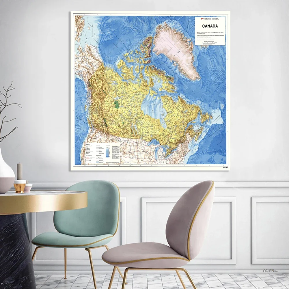 150*150cm 1983 The Canada Political Map Non-woven Canvas Painting Retro Wall Poster Living Room Home Decor School Supplies