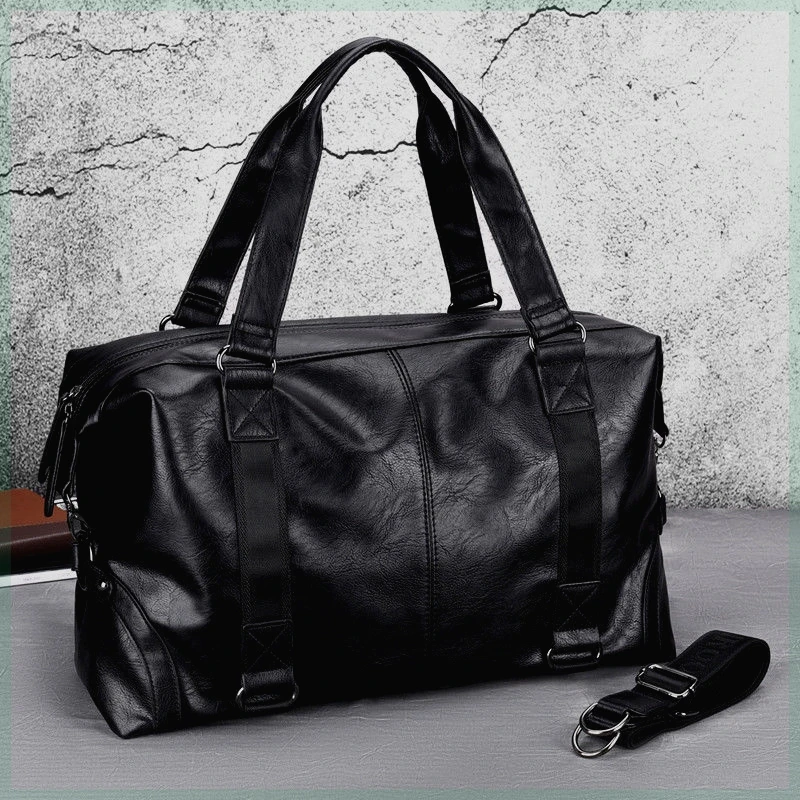Men's Leather Travel Bag Large Capacity Handbag for Business Trips And Vacations with Shoulder Strap And Handle Free Shipping - 3
