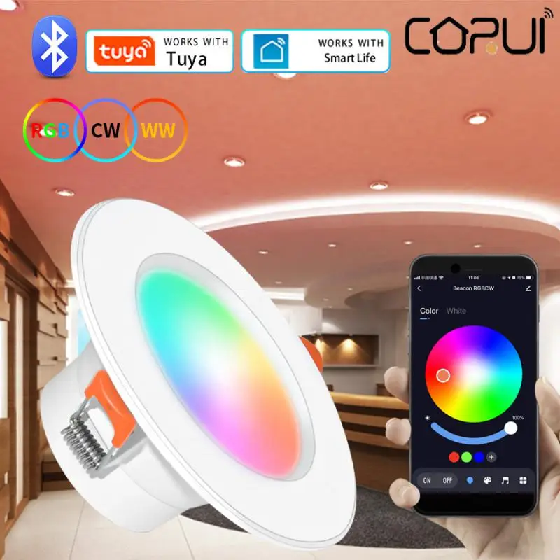 

CORUI Home Light Bluetooth Compatible Downlight Intellgent Round Light Smart Home RGB Dimmable Smart Life Colorful Spot LED Lamp