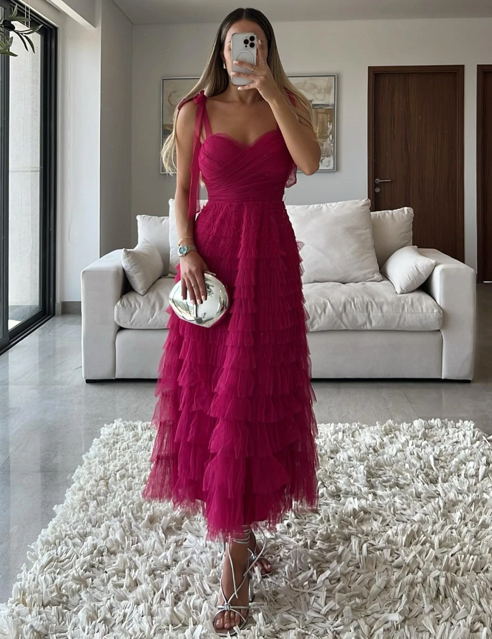 High Quality Tulle Pleat A-line Sweetheart Midi Dresses Cocktail Dresses Fashion Elegant Modern Style Simple Intricat