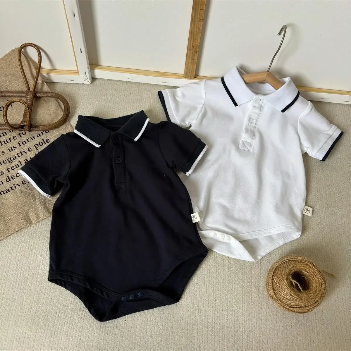 Summer Short Sleeve Baby Romper Boys Polo Collar Bib Overalls Cotton Crawling Suit Baby Clothes Newborn Gifts
