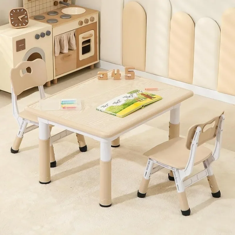 

Toddler Table and 2 Chairs, Height-Adjustable Kids Table and Chairs Set, 31.5''L x 23.6''W Children Activity Table for Boys