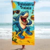 Interesting Tropical Cartoon Shark Tralalero Tralala Printed Beach Towel, Anti Sand Super Absorbent Quick Drying Towel