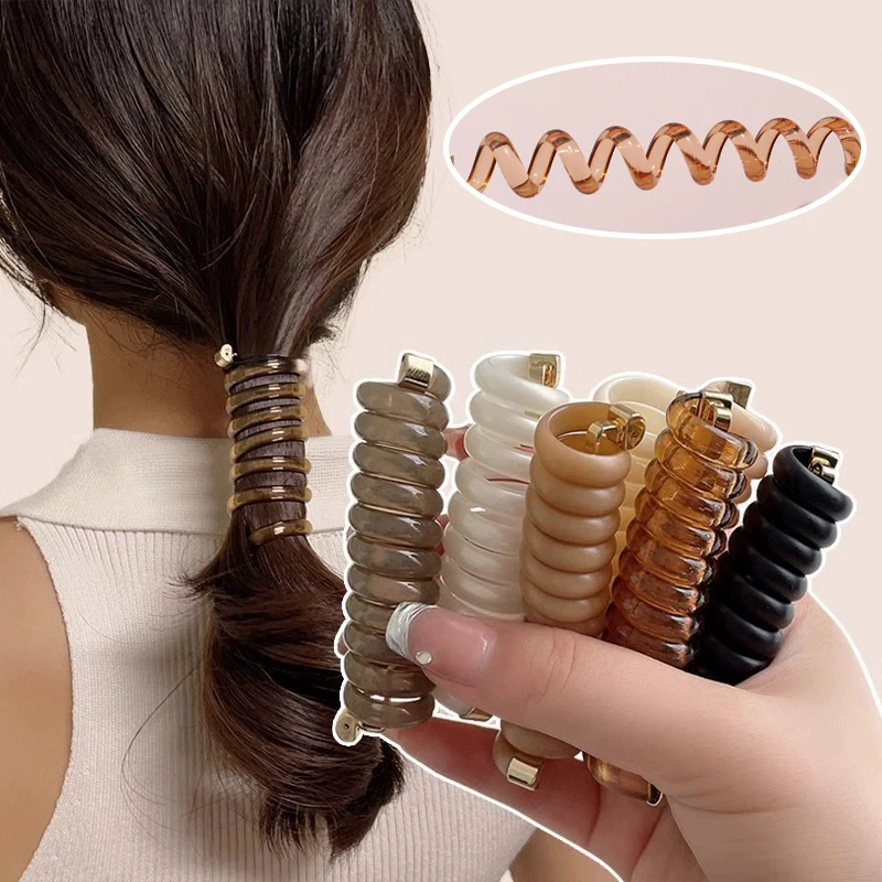 Elastic Hair Bands for Women Telephone Cord Hair Tie Solid Color Rubber Band Girls Bundle Scrunchies Wire Ponytail Accessories