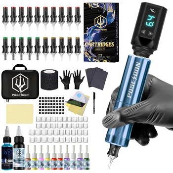 Kit tatuaggio POSEIDON V5 Kit penna tatuaggio di alta qualità per macchina per tatuaggio trucco permanente Kit tatuaggio alimentatore per tatuaggio wireless
