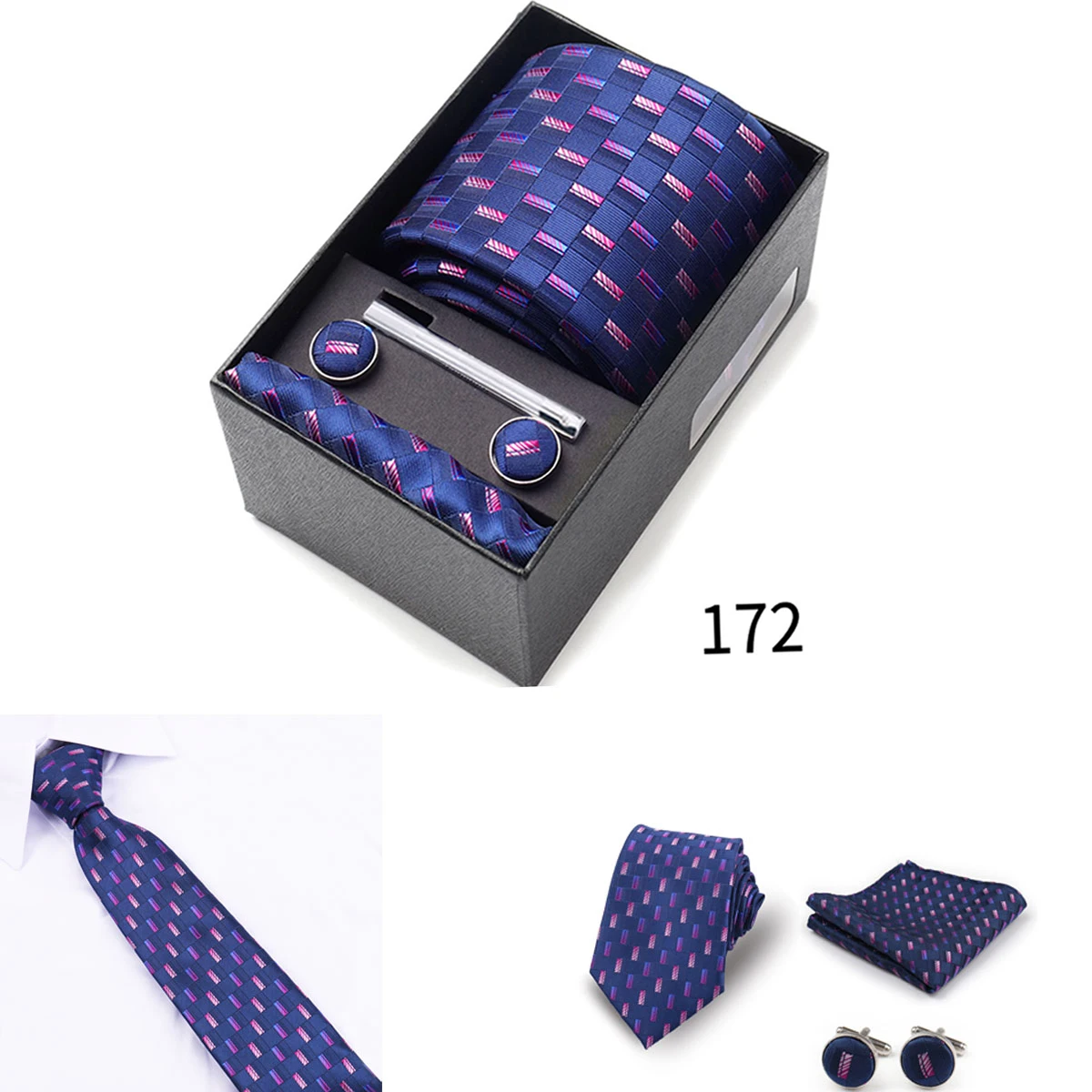 Herren-Krawattengeschenkbox mit Krawatten, Taschentüchern, Manschettenknöpfen, Krawattenklammern, 6-teiliges Set für Business, Hochzeit, Festlichkeiten, Formelle Anlässe – Detail 12