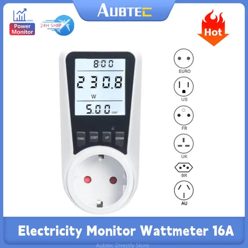 DigitalWattmeterSmartSocket240VAC16ALCDElectricityConsumption