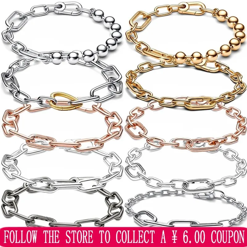 New 925 Sterling Silver ME Series Chain Bracelet and Two tone Heart shaped Bead Chain Bracelet DIY Jewelry Women's Boutique Gift e0bf manual rotation rice bead piercer spin beading bowl for jewelry making waist bead spinner for diy beading bracelet craft