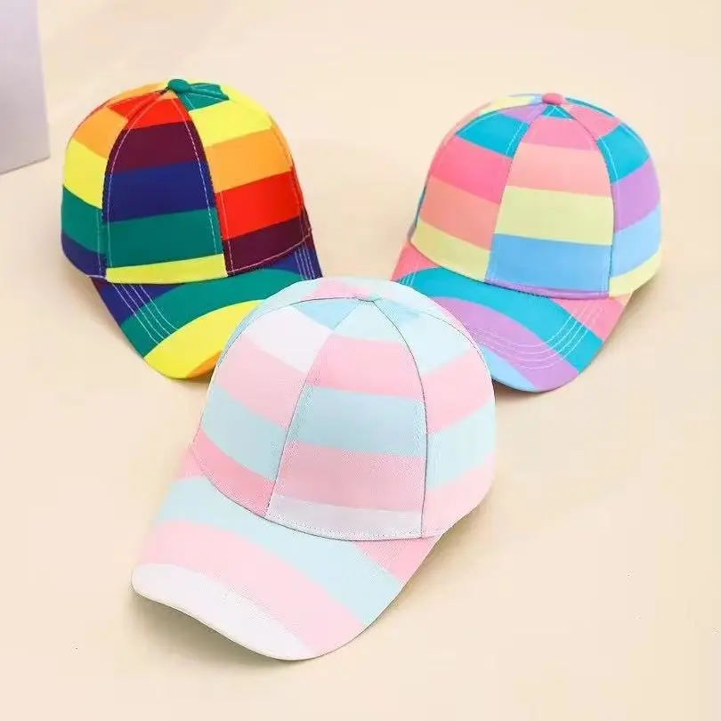 Baseball Cap Women Summer Hats For Women Striped Rainbow Color Hip Hop Travel Sunshade Sweet Cap Female Street Dance Party Hat