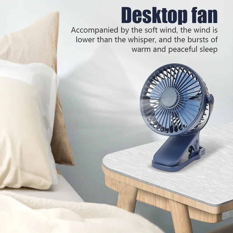 USB Mini Desktop Clip Fan 3 Speed Quiet 360° Rotatable Portable Electric Cooling Fan Multifunctional Clip On Fan for Stroller Ho