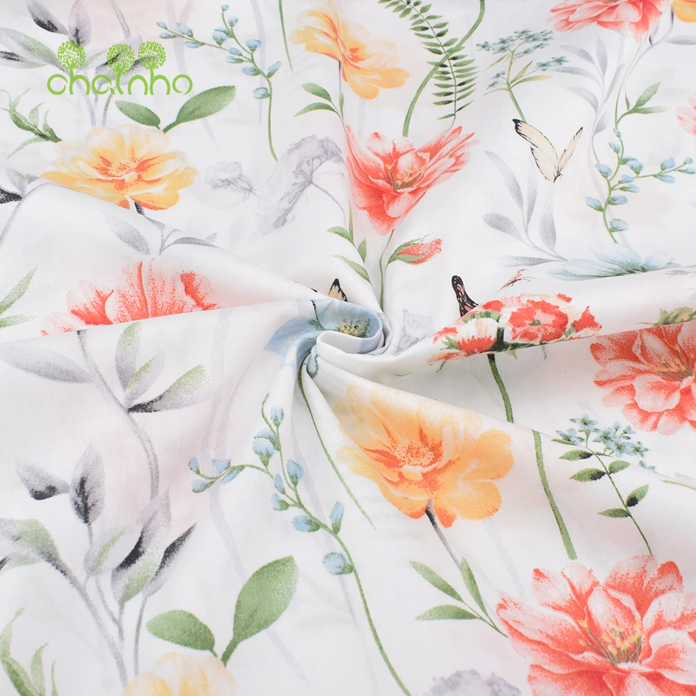 Chainho,Printed Twill Weave Cotton Fabric,DIY Sewing Quilting Material,Patchwork Cloth,6 Designs Floral Series,2 Sizes,15C364