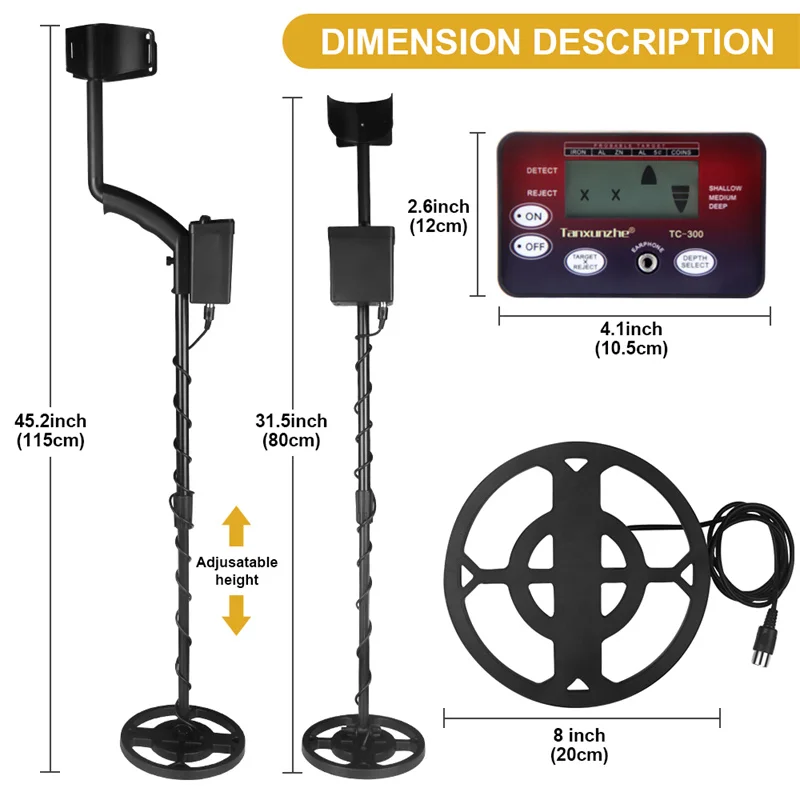 Tanxunzhe TC 300 Underground Metal Detector High sensitivity LCD Metal Detector Waterproof Coil All Metal Disc