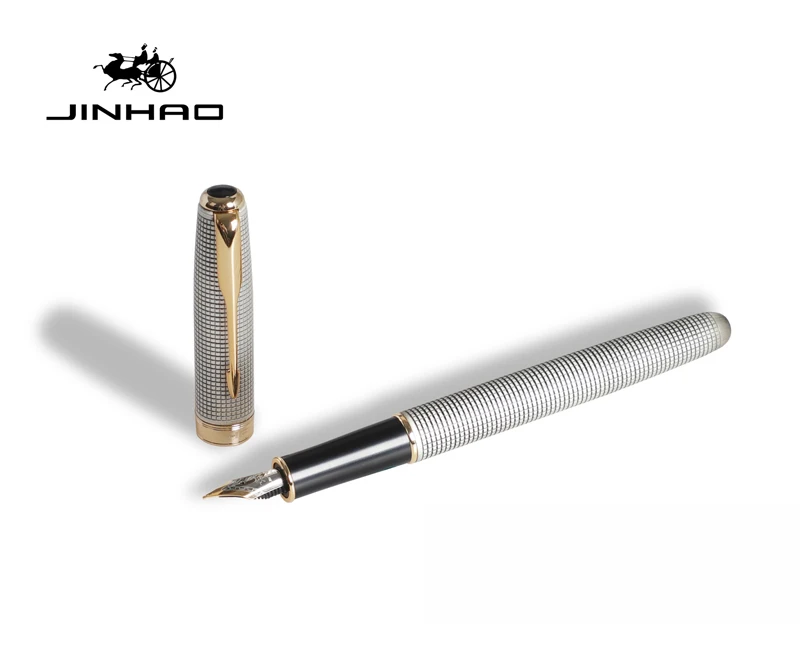 Jinhao 16 금속 황금 작은 사각형 만년필, 미디엄 펜촉, 0.5mm 골드 트림, 컨버터 포함, 비즈니스 사무실 학교 용품