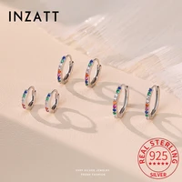 INZATT Real 925 Sterling Silver Zircon 8/10/12mm Round Stud Earrings for Women Classic Fine Jewelry Light Luxury Accessories