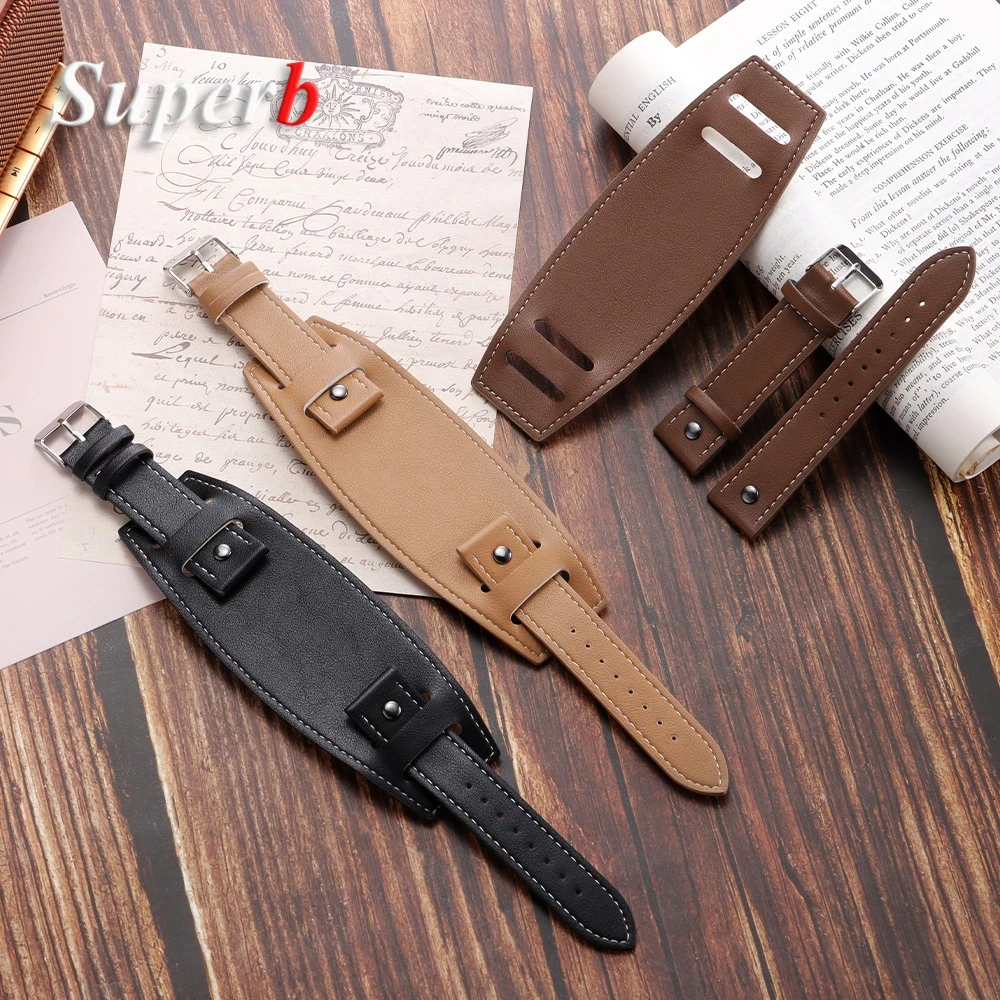Vintage Leather Watchband in Black or Brown - Premium Men's Watch Strap Accessory