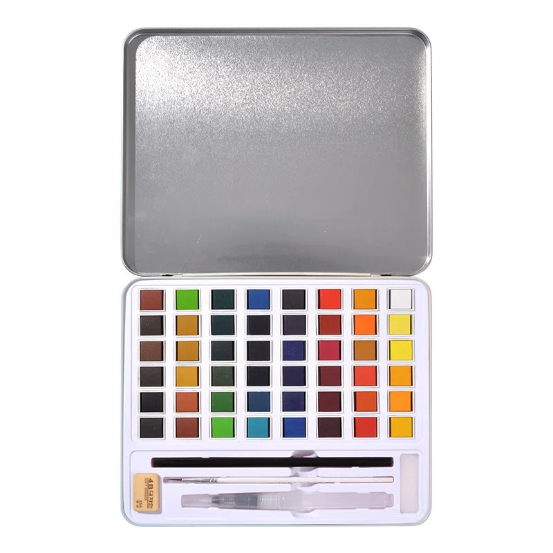 12/36/48 Color Pearlescent Solid Watercolor Paint Set Iron Box Set Portable Watercolor Pigment Art Supplies