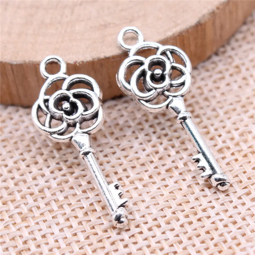 

Couple Pendants Flower Key Charms Jewelry Materials 28x11mm 20pcs