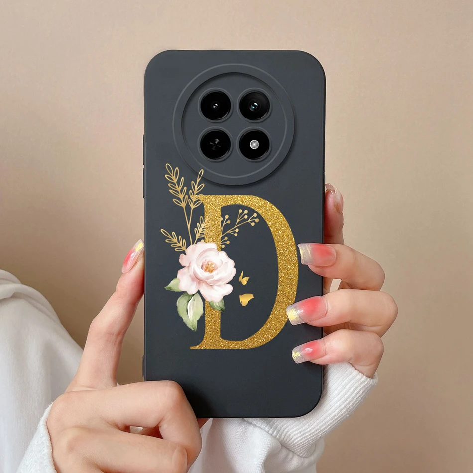 Elegant Rose Letter Soft Liquid Silicone Protective Back Cover for Realme - Lens Protection Bumper Case