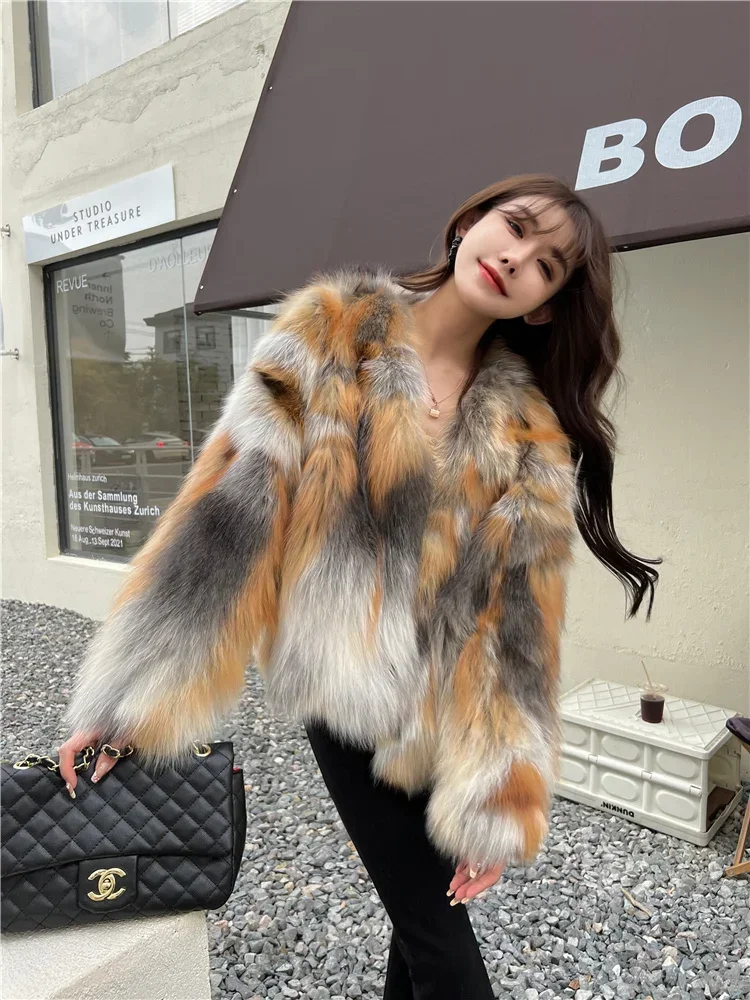 Fox Fur Hair Light Luxury Jackets for Women Young Winter Full Skin Fox Coat Girl Sexy Club Thick Warm Fur Long Sleeve Clothing