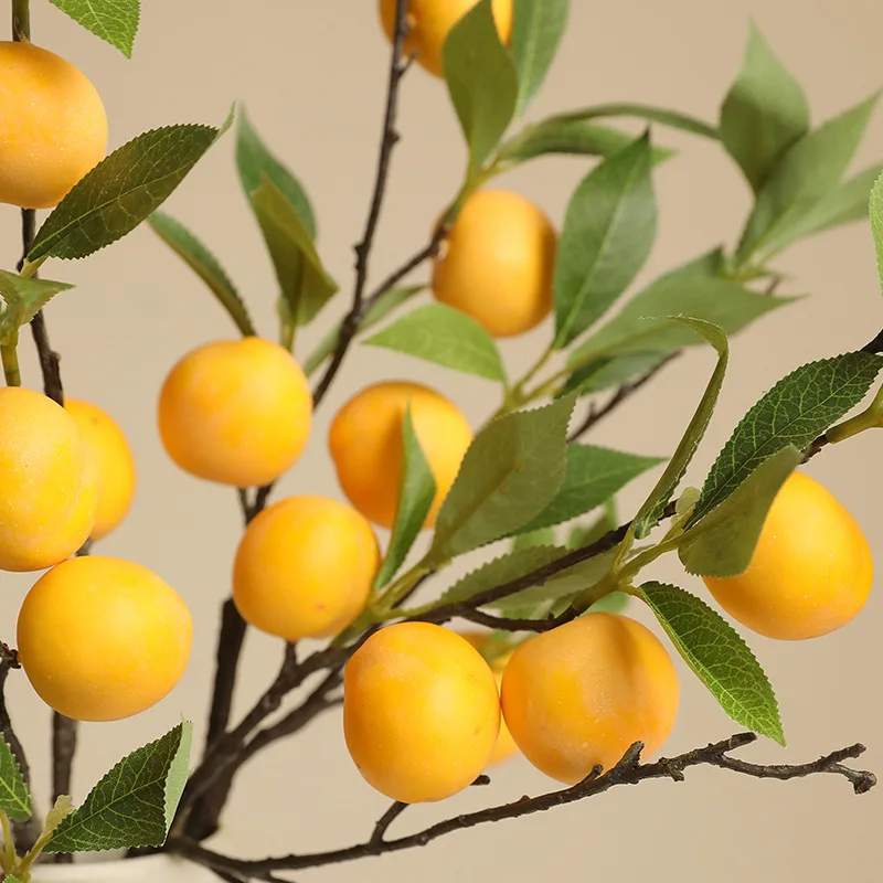 Simulation Fruit 5 Heads Of Plum Branches Home Decor Bedroom Model Room Decoration Green Plant Ornaments 1Pc artificial fruits and vegetables